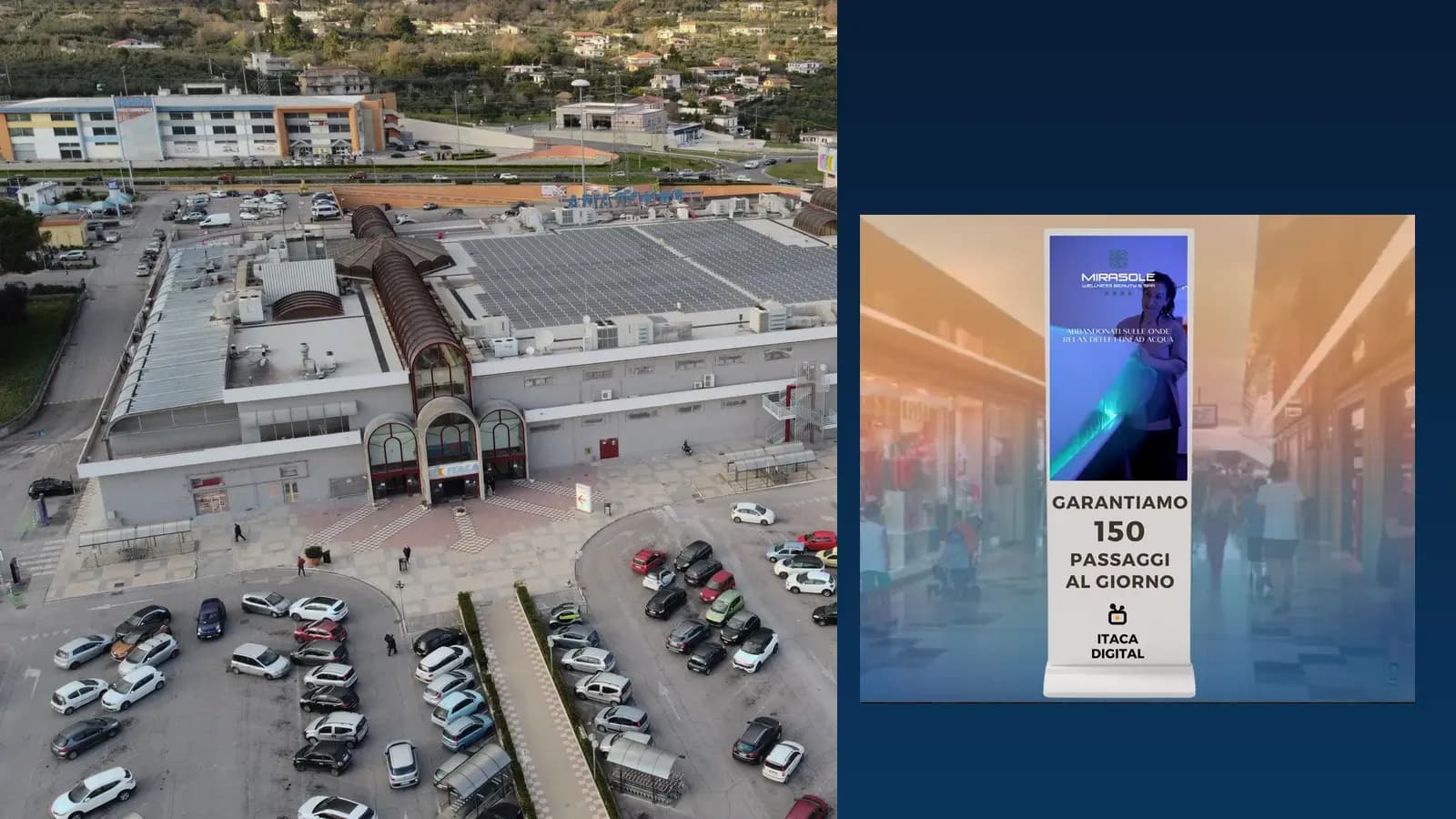 Itaca shopping centre and a vertical screen from its digital advertising network